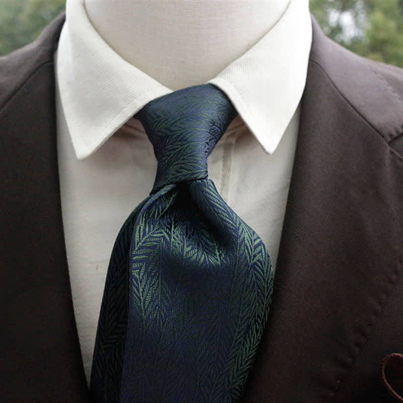 Cravatta classica floreale con foglie sottili da uomo, da giorno - Verde scuro - image 0
