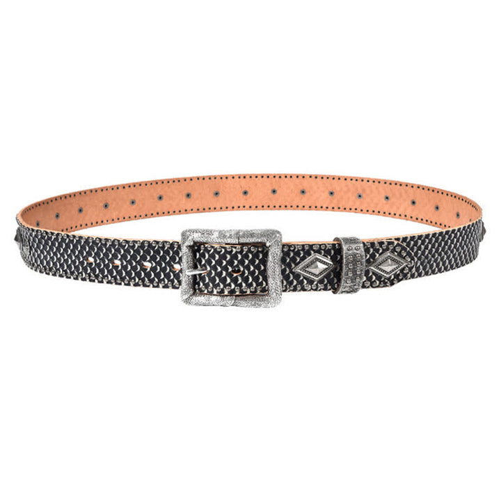 Cintura in pelle con rivetti e motivo a pelle di serpente con personalità - image 4