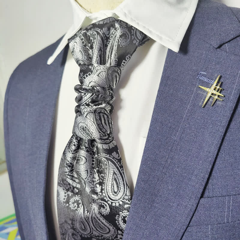 Cravatta pre-annodata da uomo Gentlement Paisley Business Party - Grigio scuro - image 0