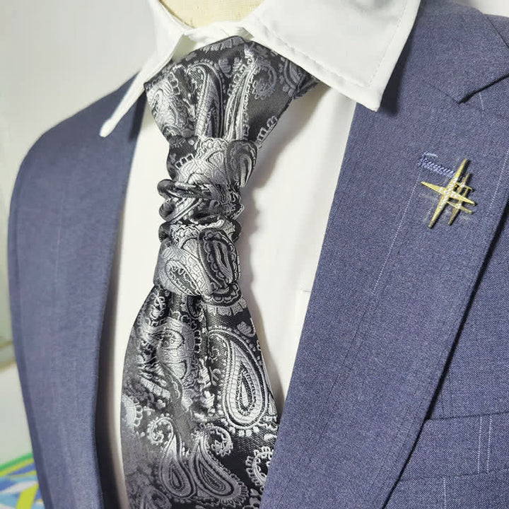 Cravatta pre-annodata da uomo Gentlement Paisley Business Party - Grigio scuro - image 0