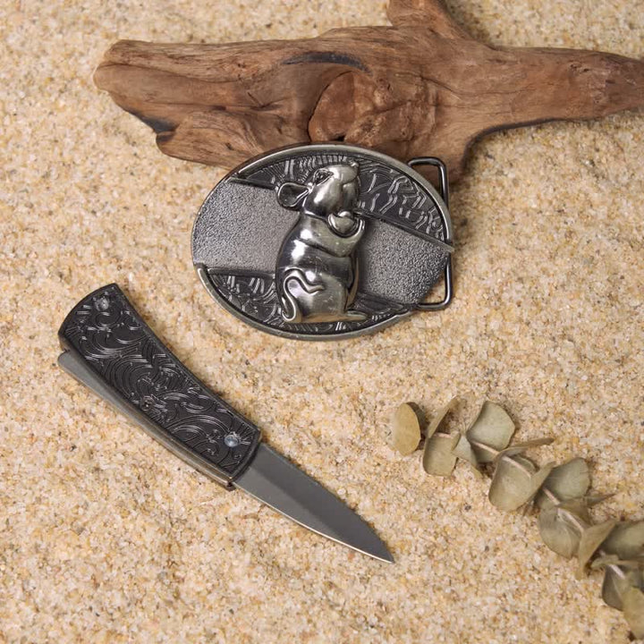 Set di fibbie per cintura in pelle con coltello pieghevole nascosto fai da te Wild Life - image 8