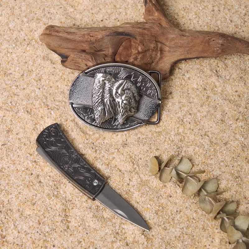 Set di fibbie per cintura in pelle con coltello pieghevole nascosto fai da te Wild Life - image 5