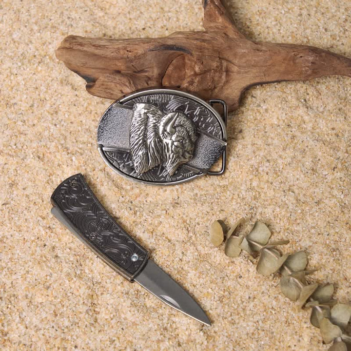 Set di fibbie per cintura in pelle con coltello pieghevole nascosto fai da te Wild Life - image 5