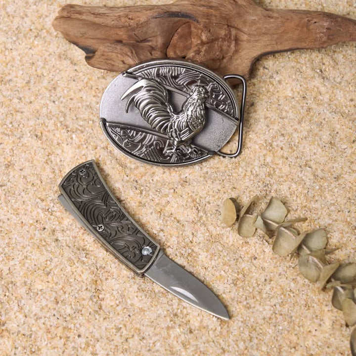 Set di fibbie per cintura in pelle con coltello pieghevole nascosto fai da te Wild Life - image 2