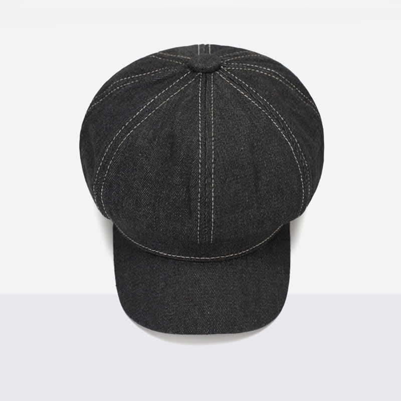 Cappello basco con visiera da giornalaio in denim con linea bianca - image 5