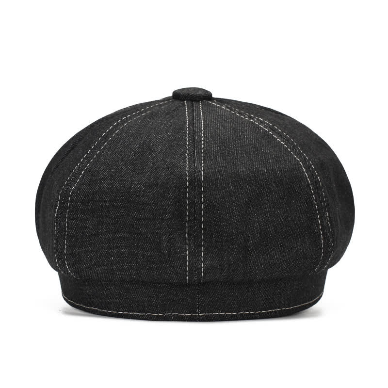 Cappello basco con visiera da giornalaio in denim con linea bianca - image 3