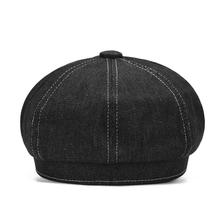 Cappello basco con visiera da giornalaio in denim con linea bianca - image 3