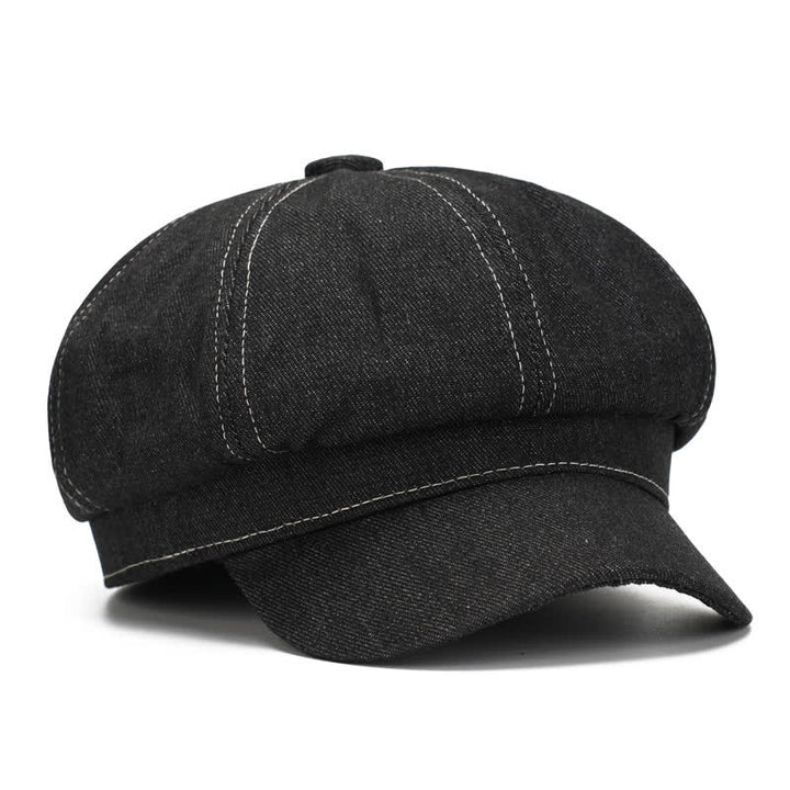 Cappello basco con visiera da giornalaio in denim con linea bianca - image 2