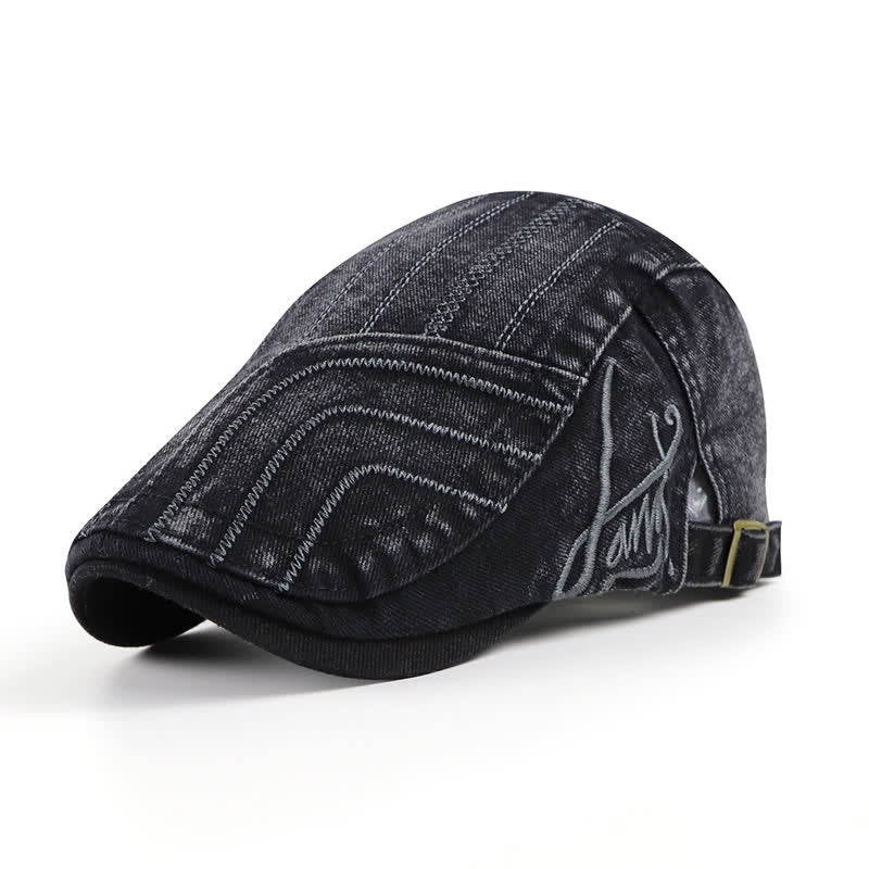 Cappello basco piatto con ricamo anticato a becco d'anatra - Nero - Regolabile (22"-23 5/8") - image 0