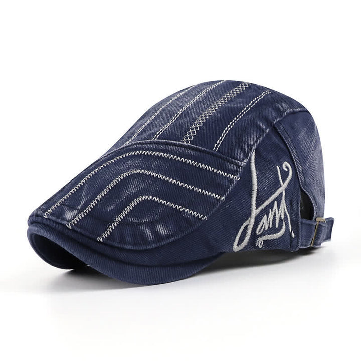 Cappello basco piatto con ricamo anticato a becco d'anatra - Blu - Regolabile (22"-23 5/8") - image 5