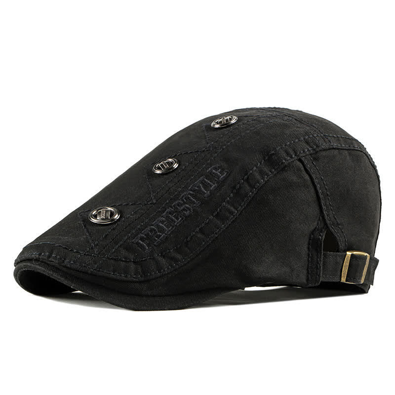 Cappello basco piatto con decorazioni punk rivetto - Nero - Regolabile (21 5/8"-23 5/8") - image 7