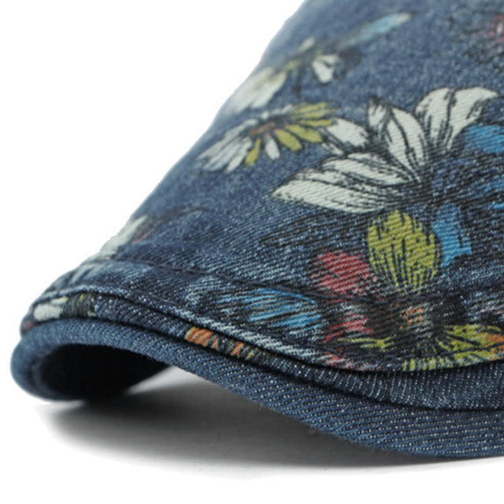 Cappello basco piatto in denim con stampa floreale alla moda - image 7