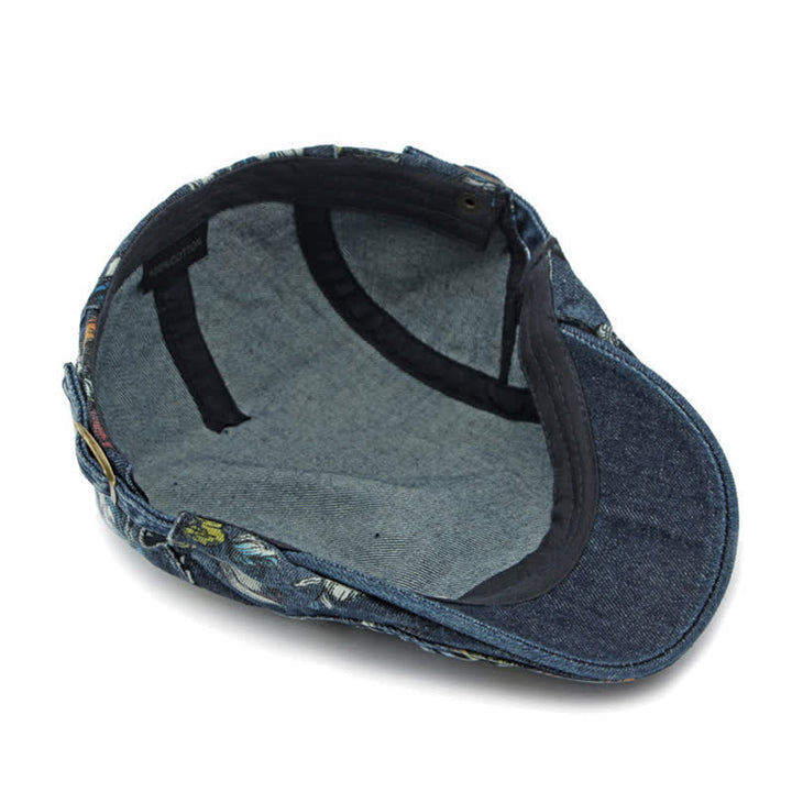 Cappello basco piatto in denim con stampa floreale alla moda - image 6