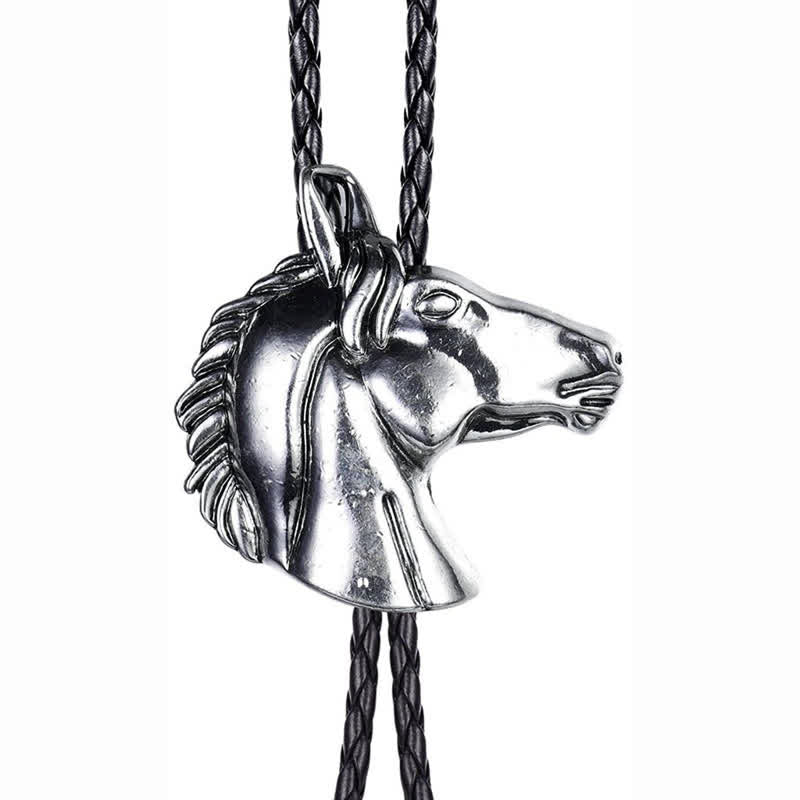Cravatta Bolo in pelle da cowboy con testa di cavallo stereoscopica - Argento - image 0