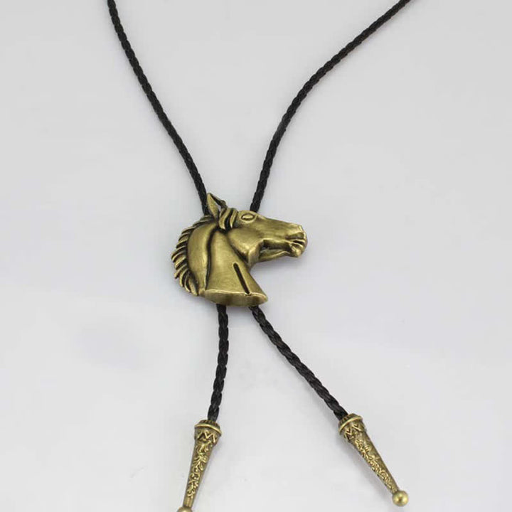 Cravatta Bolo in pelle da cowboy con testa di cavallo stereoscopica - Bronzo - image 8