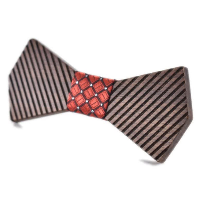 Papillon in legno a righe elegante da uomo in noce nero - Rosso - image 8
