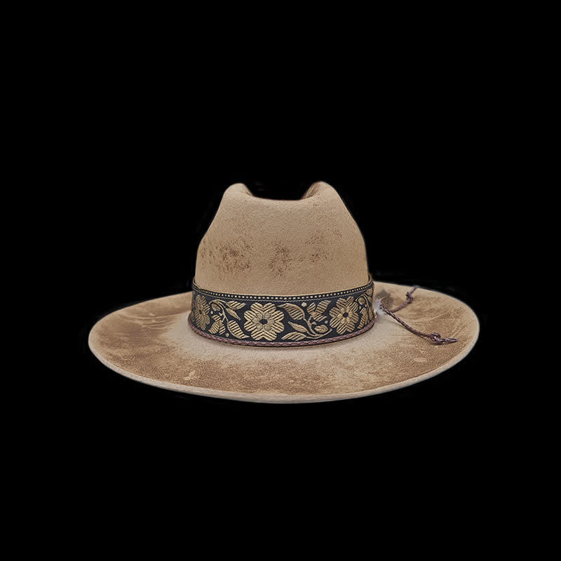 Cappello da cowboy in lana con piume decorative e fiori jacquard - image 3