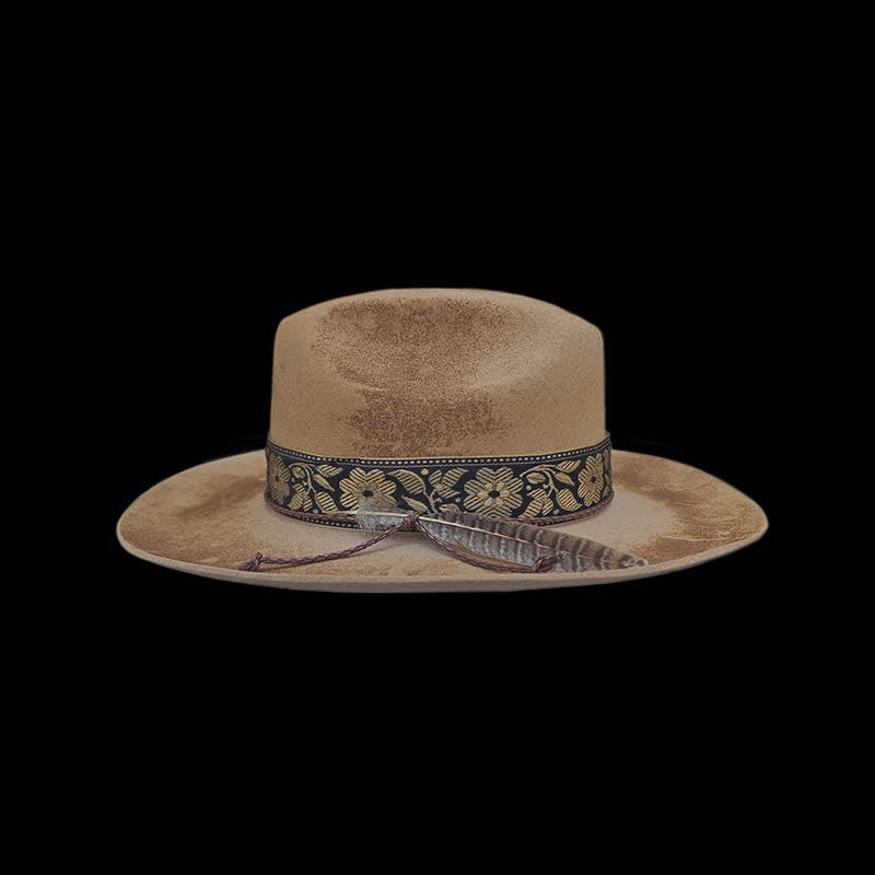 Cappello da cowboy in lana con piume decorative e fiori jacquard - image 2