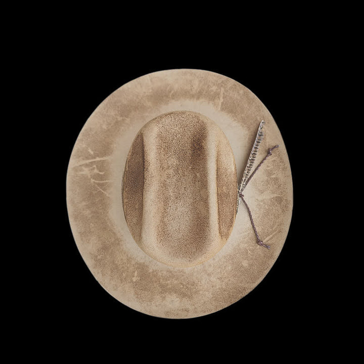 Cappello da cowboy in lana con piume decorative e fiori jacquard - image 6