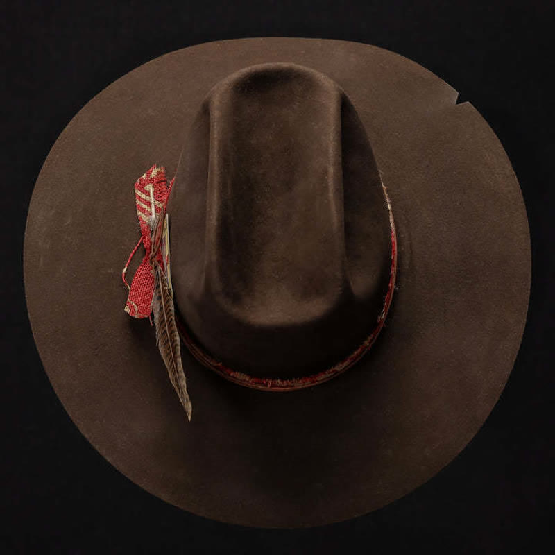 Cappello da cowboy in tessuto rosso di lana imitazione marrone scuro - image 3