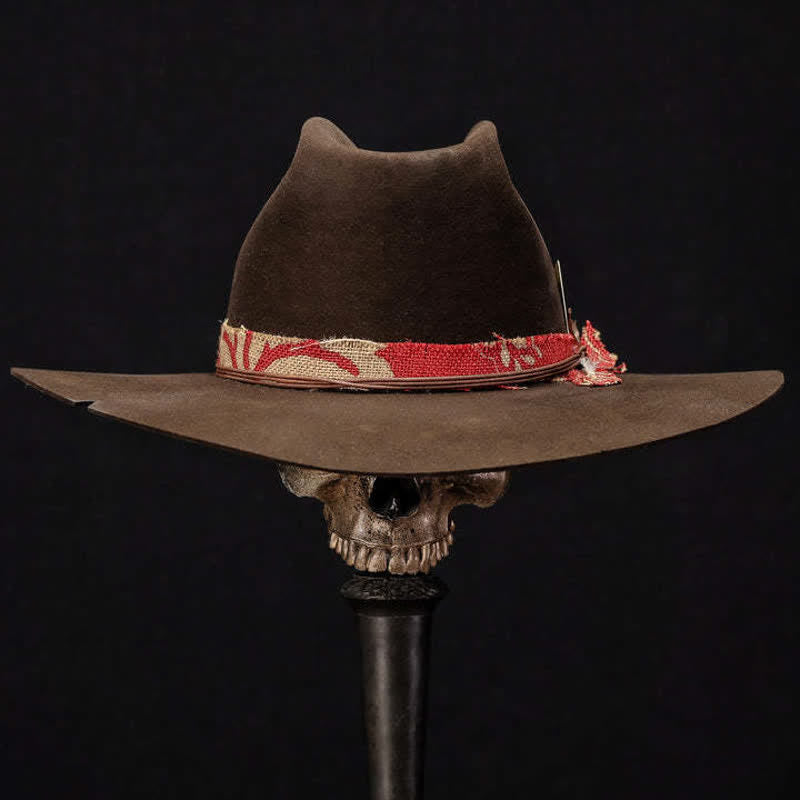Cappello da cowboy in tessuto rosso di lana imitazione marrone scuro - image 1