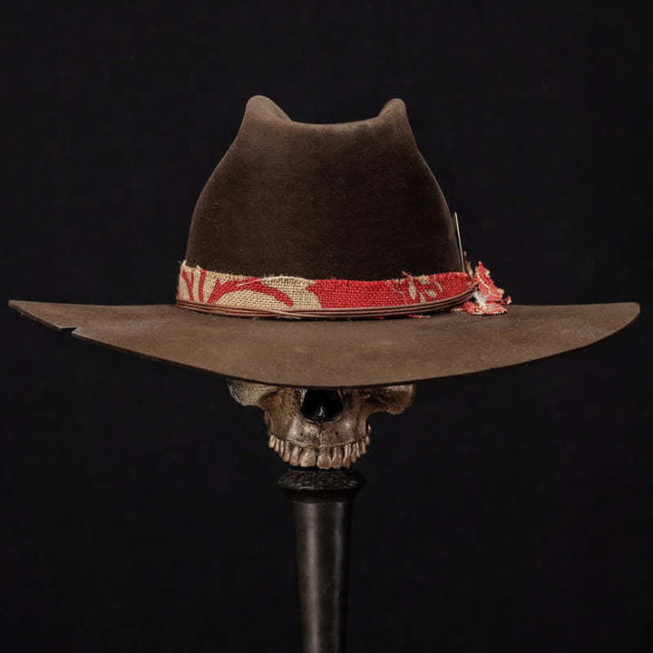 Cappello da cowboy in tessuto rosso di lana imitazione marrone scuro - image 1
