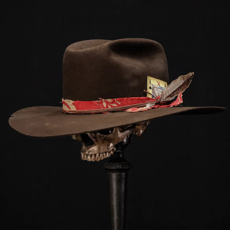 Cappello da cowboy in tessuto rosso di lana imitazione marrone scuro - Marrone scuro - L (23 1/4"-23 5/8") - image 0
