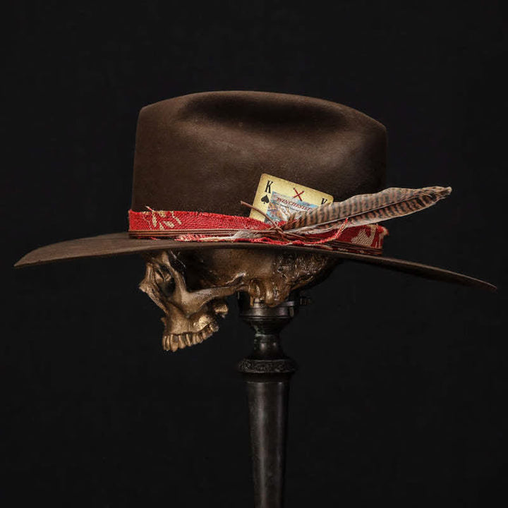 Cappello da cowboy in tessuto rosso di lana imitazione marrone scuro - image 2