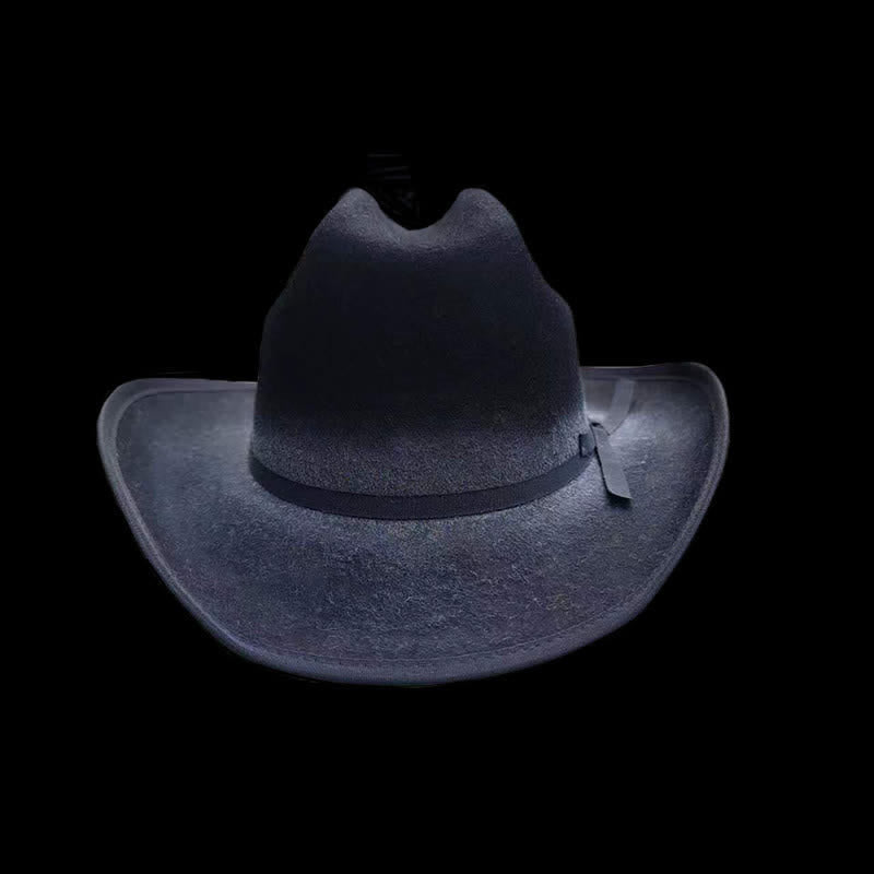 Cappello da cowboy in lana con fiocco nero invecchiato - image 1