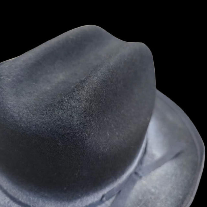 Cappello da cowboy in lana con fiocco nero invecchiato - image 5