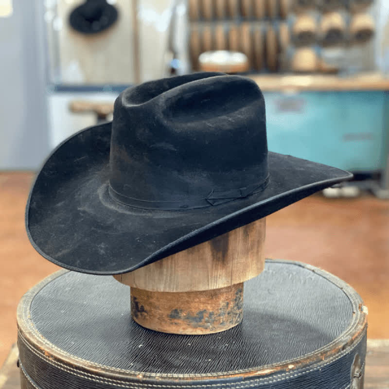 Cappello da cowboy in lana con fiocco nero invecchiato - image 7