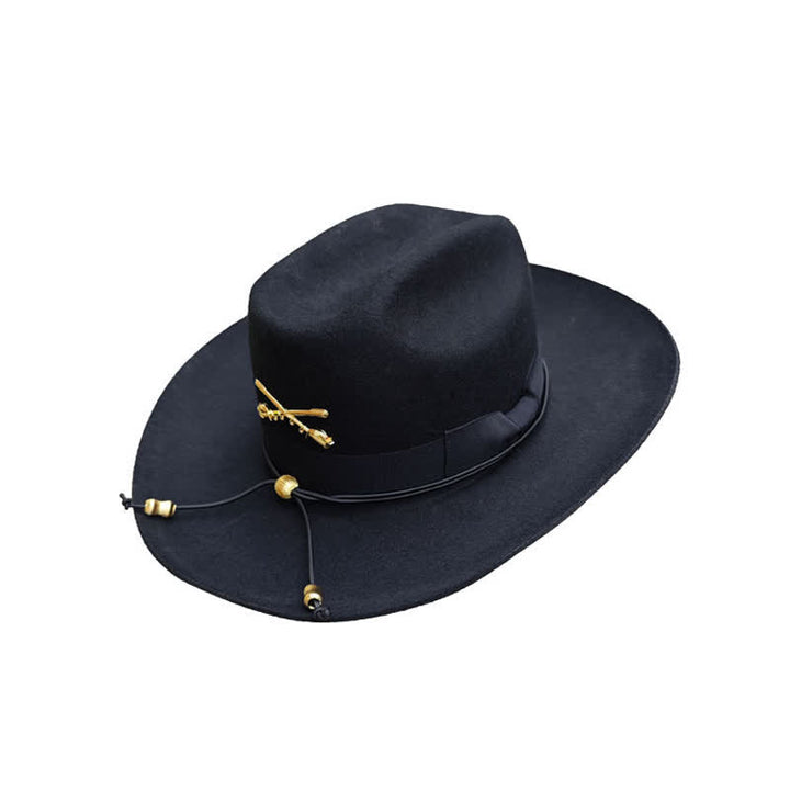 Cappello da cowboy in lana con decorazione dorata nera - image 3