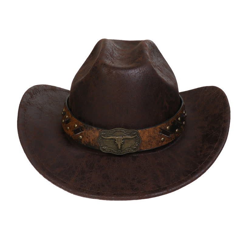 Cappello da cowboy vintage in similpelle Longhorn Bull - image 13