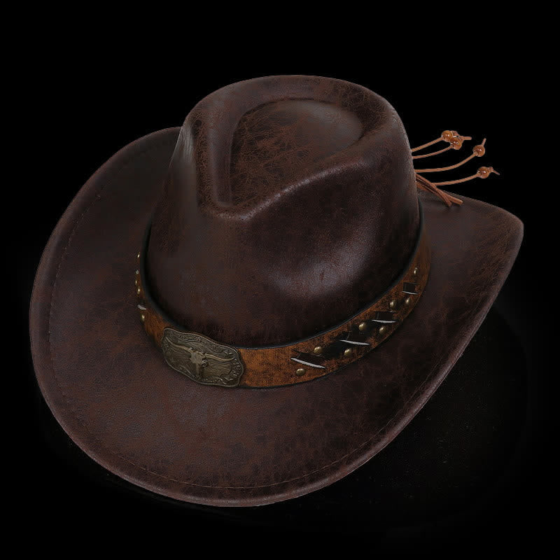 Cappello da cowboy vintage in similpelle Longhorn Bull - image 0