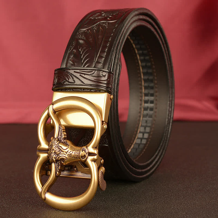 Cintura in pelle con fibbia automatica a forma di toro a doppio anello da uomo - image 17