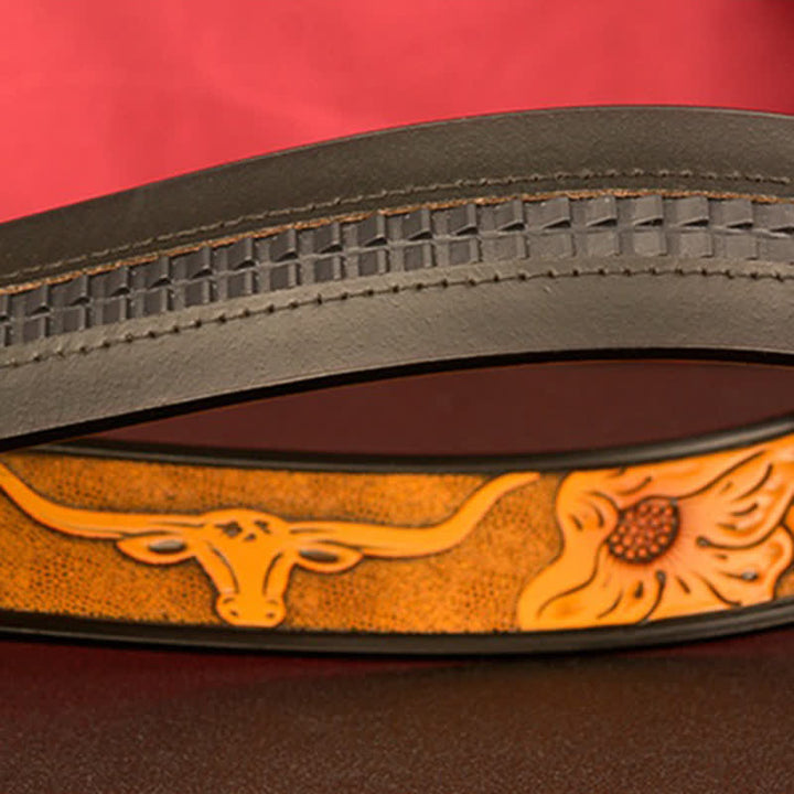 Cintura in pelle con fibbia automatica a forma di toro a doppio anello da uomo - image 10