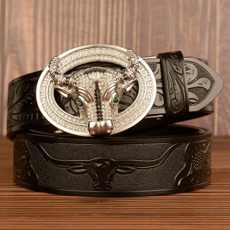 Cintura da uomo in pelle con fibbia automatica con strass scintillanti - Nero / Argento - 46 - image 9