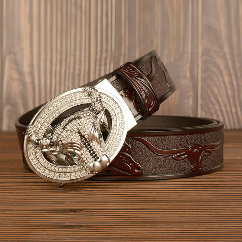 Cintura da uomo in pelle con fibbia automatica con strass scintillanti - image 7