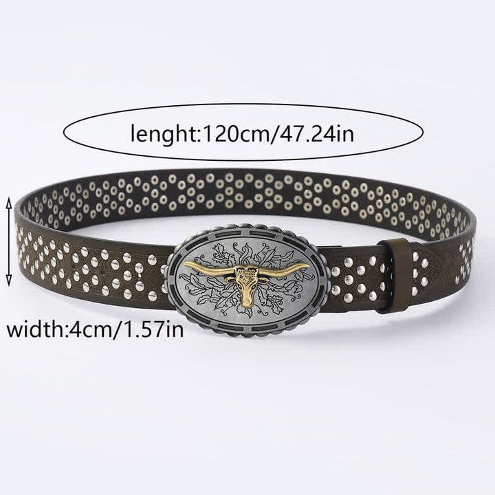 Cintura in pelle con decorazioni con borchie a testa di toro in argento da uomo - image 3