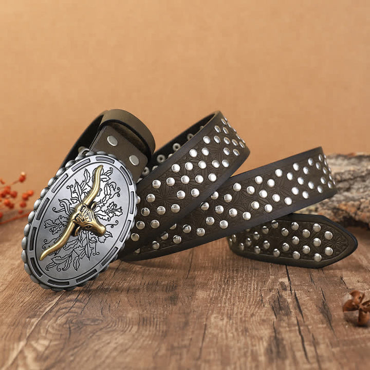 Cintura in pelle con decorazioni con borchie a testa di toro in argento da uomo - image 2