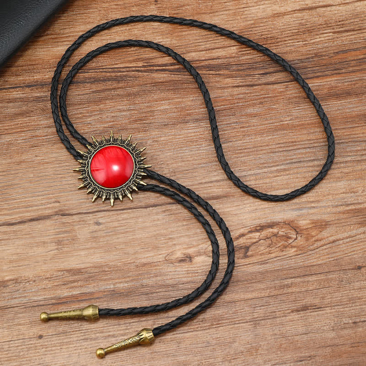 Ciondolo con pietre preziose in resina rotonda da cowboy Bolo Tie - Rosso - image 3
