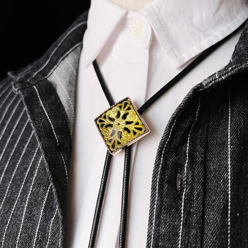 Cravatta Bolo a forma di diamante con motivo floreale dorato - Oro - image 0