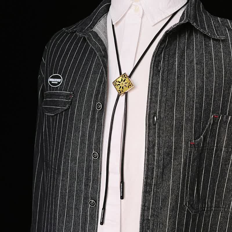Cravatta Bolo a forma di diamante con motivo floreale dorato - image 5