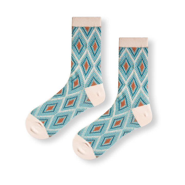 Calzini di cotone con motivo a mosaico e diamanti divertenti e alla moda - Blu - 6 paia - Taglia unica (US 6 - US 10) - image 11