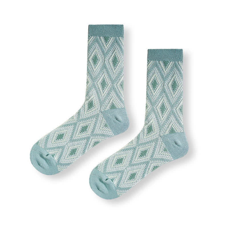 Calzini di cotone con motivo a mosaico e diamanti divertenti e alla moda - Grigio-verde - 6 paia - Taglia unica (US 6 - US 10) - image 13