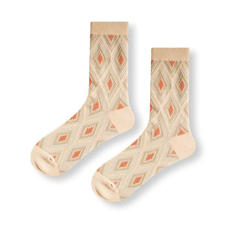Calzini di cotone con motivo a mosaico e diamanti divertenti e alla moda - Beige - 6 paia - Taglia unica (US 6 - US 10) - image 15