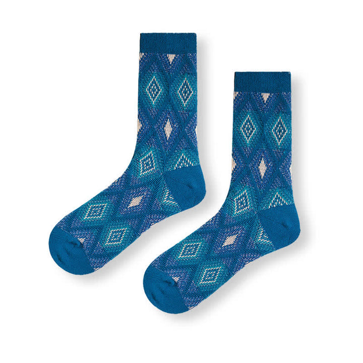 Calzini di cotone con motivo a mosaico e diamanti divertenti e alla moda - Blu scuro - 6 paia - Taglia unica (US 6 - US 10) - image 14