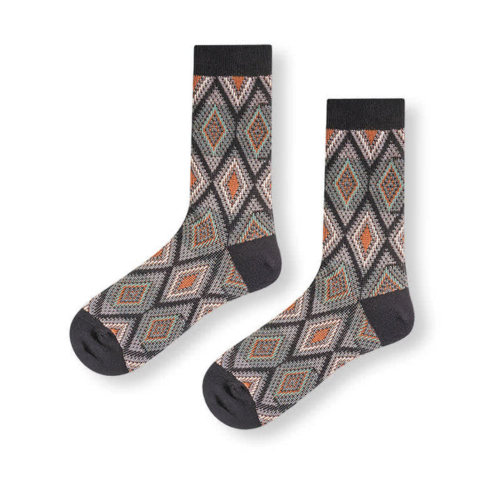 Calzini di cotone con motivo a mosaico e diamanti divertenti e alla moda - Nero - 6 paia - Taglia unica (US 6 - US 10) - image 2