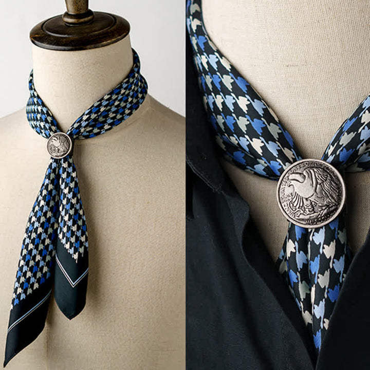 Sciarpa quadrata pied de poule blu navy e blu con fibbia per sciarpa - Blu navy - image 0