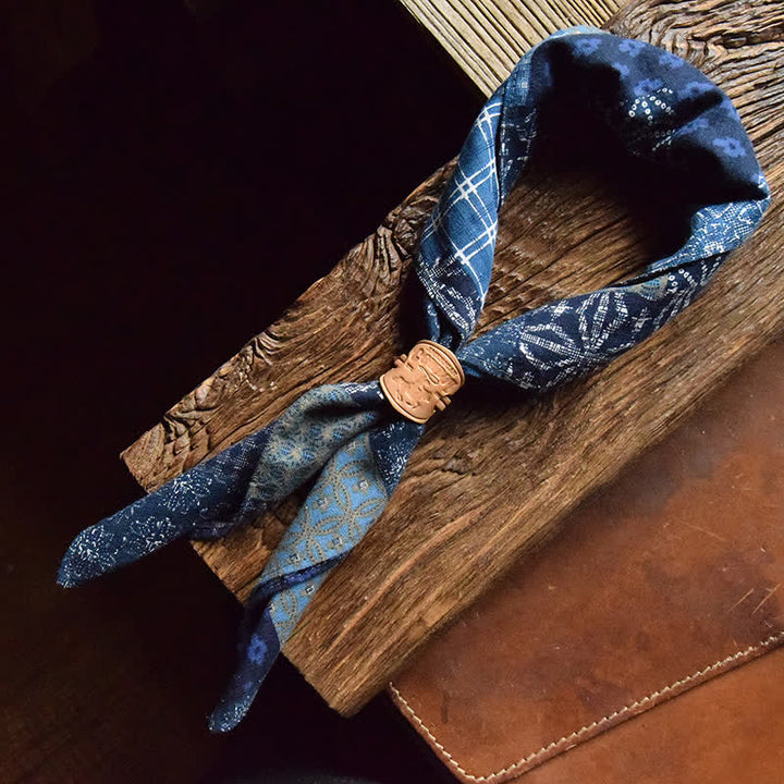 Sciarpa quadrata patchwork blu con fibbia in pelle - Blu - Stile n. 2 - image 9